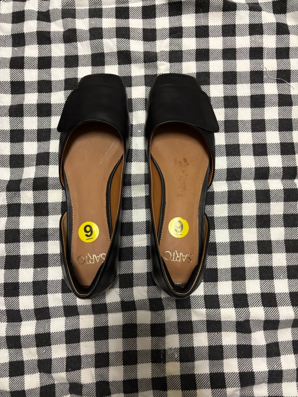Franco Sarto Black Leather Square-Toe Flats
